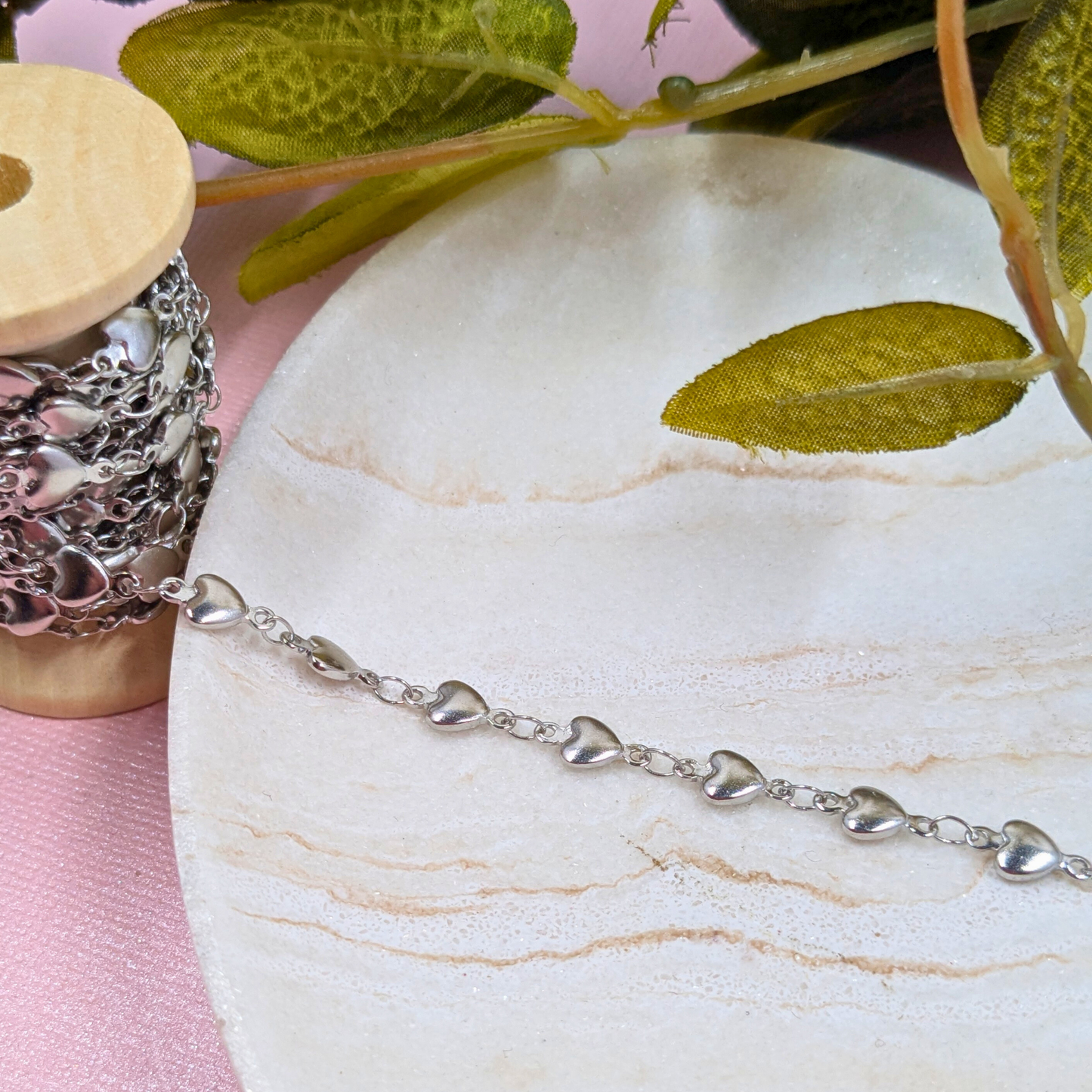 "Boston" Gold Stainless Steel Heart Chain in Silver