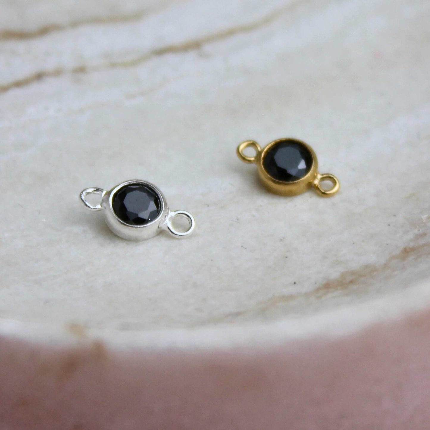 4mm CZ Connector Charm - Black Onyx