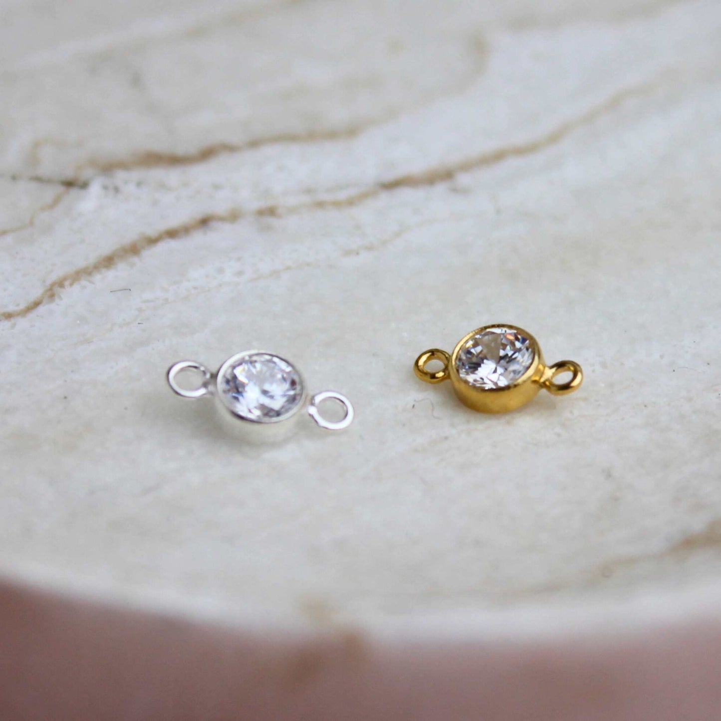 Birthstone 4mm Cubic Zirconia Connector Charm