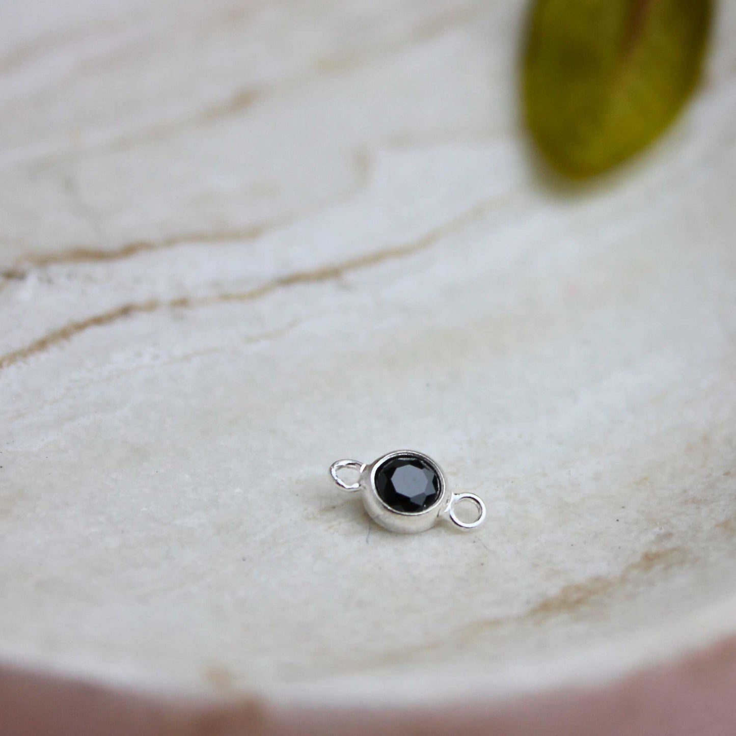 4mm CZ Connector Charm - Black Onyx