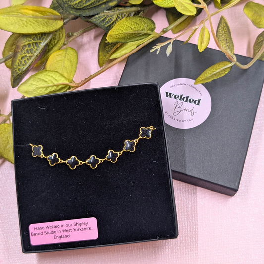"Lyon" Gold Black Clover Bracelet - Welded Bonds Ready-to-Wear