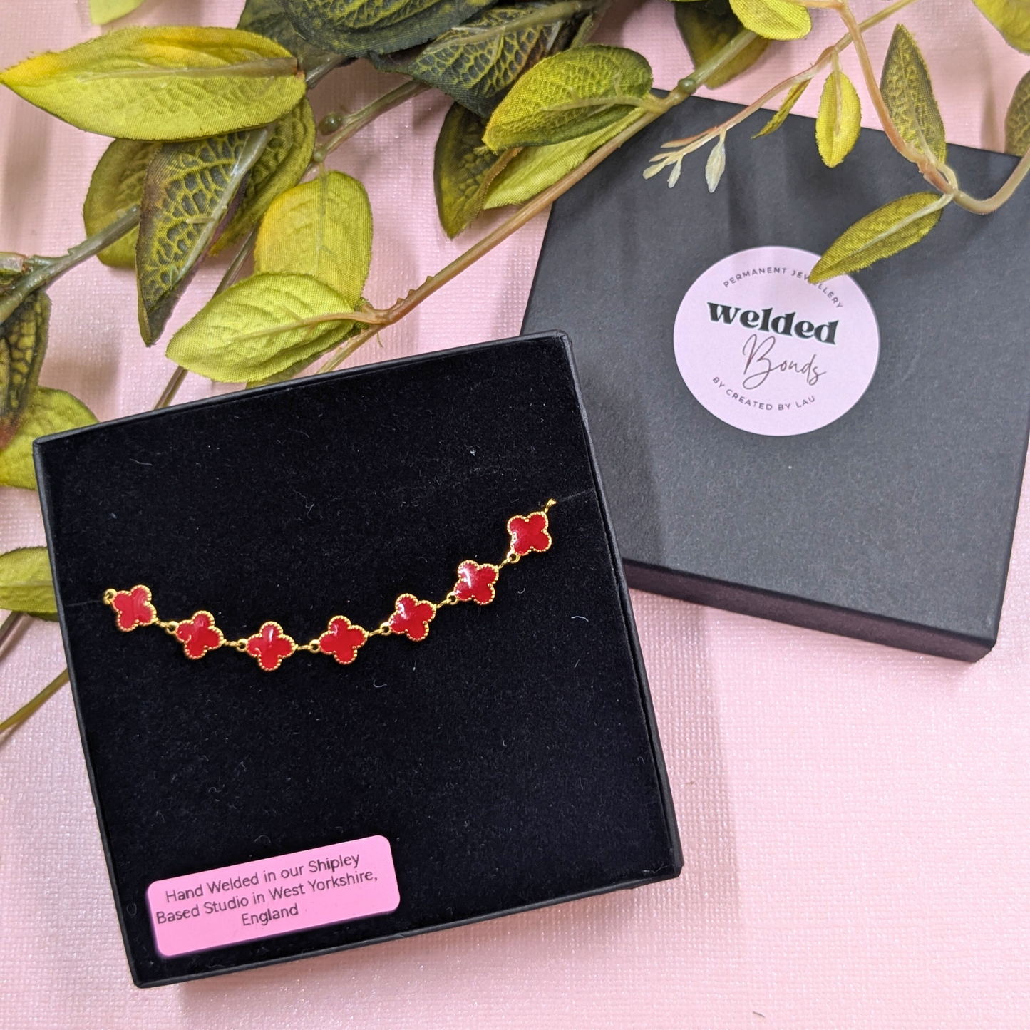 "Lyon" Gold Red Clover Bracelet - Welded Bonds Ready-to-Wear