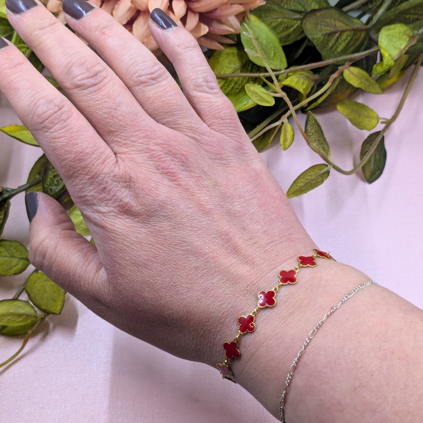"Lyon" Gold Red Clover Bracelet - Welded Bonds Ready-to-Wear