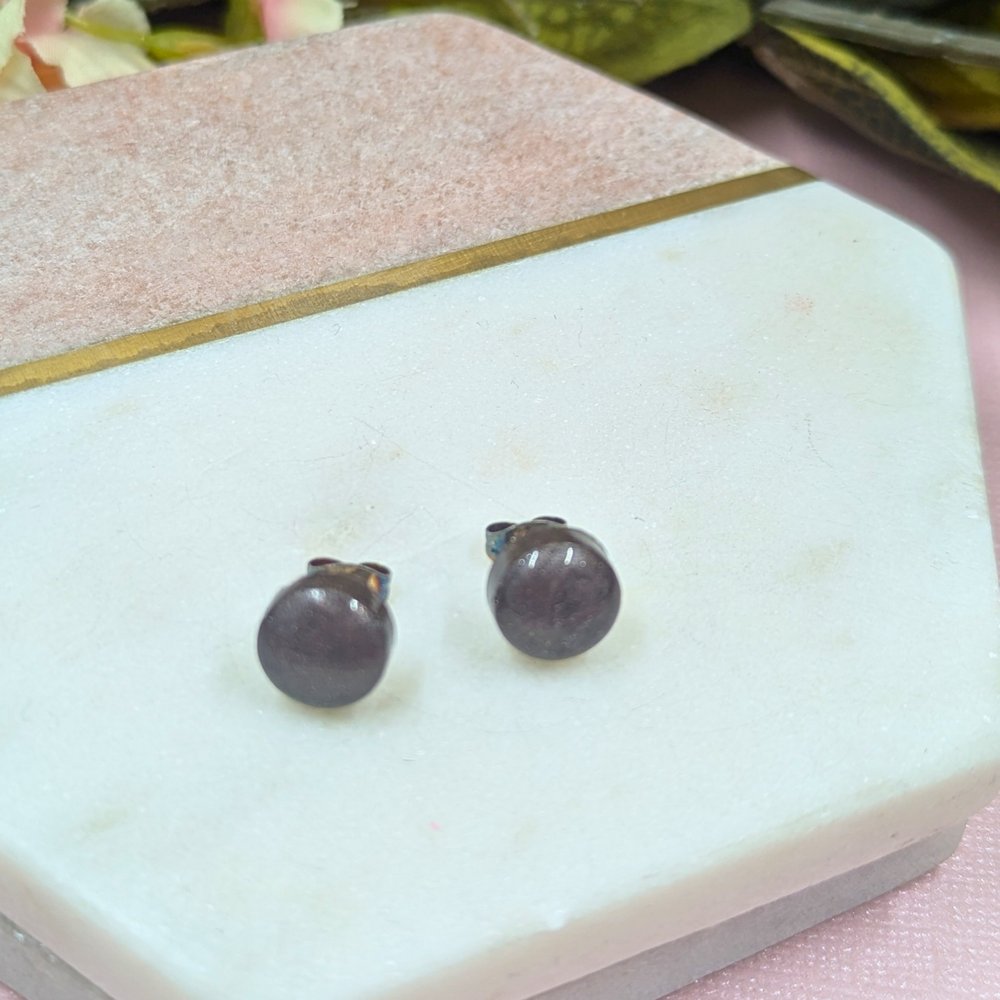 Bridget bronze resin stud earrings handmade by Created By Lau in Yorkshire