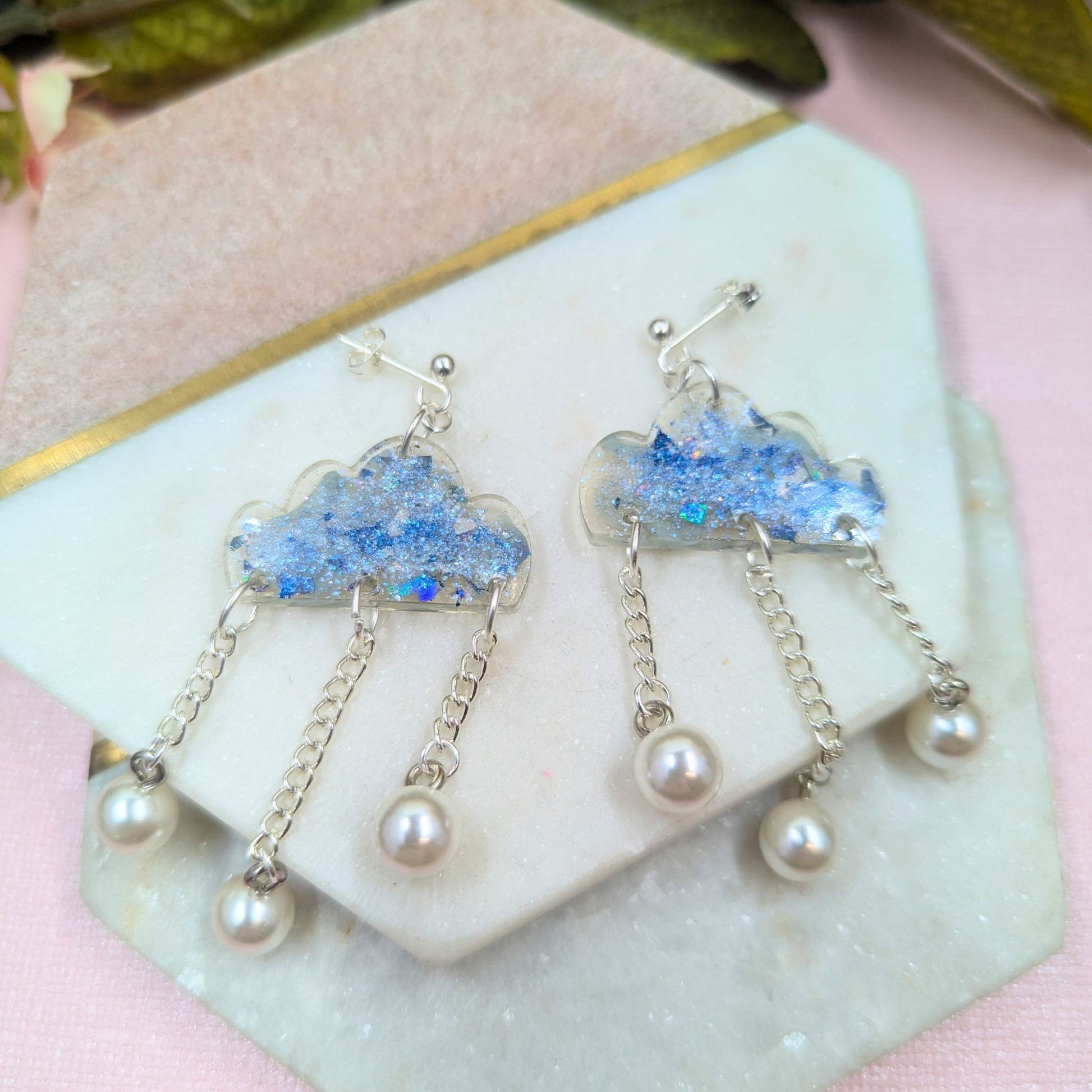 Ellora cloud resin and pearl statement earrings by Created By Lau handmade jewellery