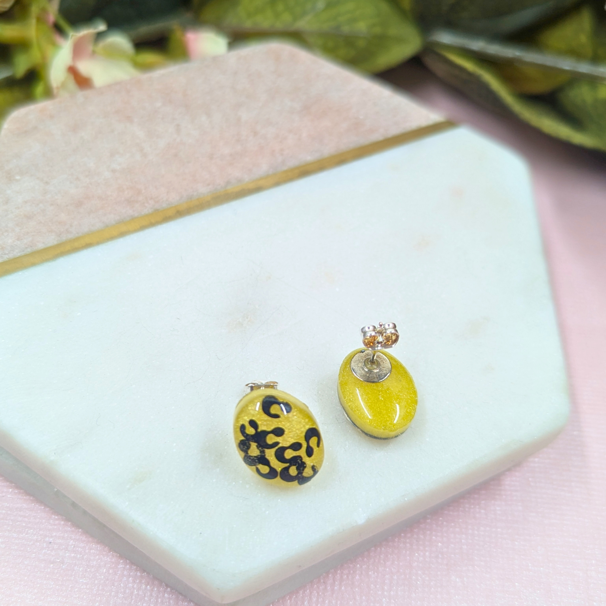 Back of Hattie animal print resin studs by Created By Lau handmade jewellery