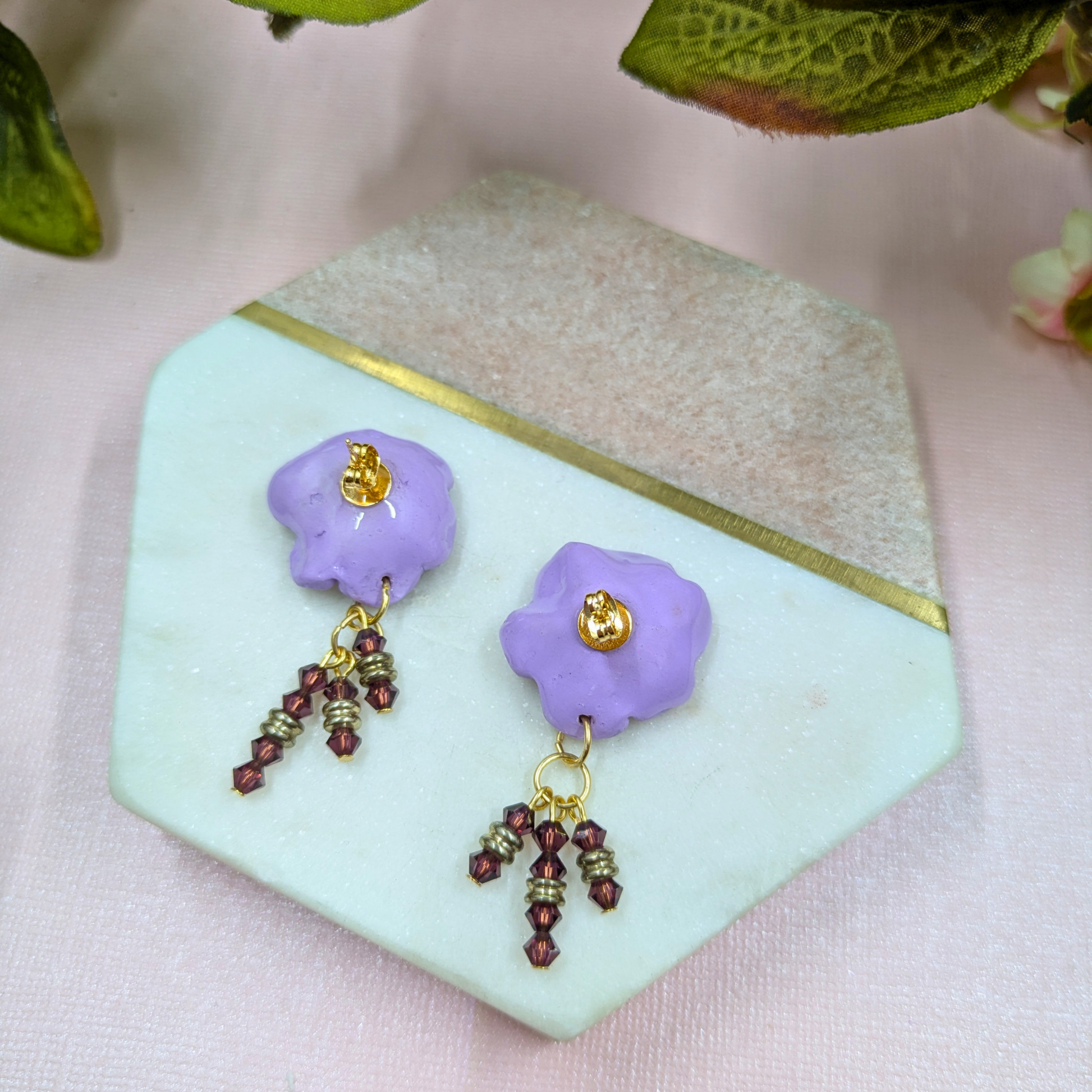 Back of Beatrix earrings showing the gold plated studs