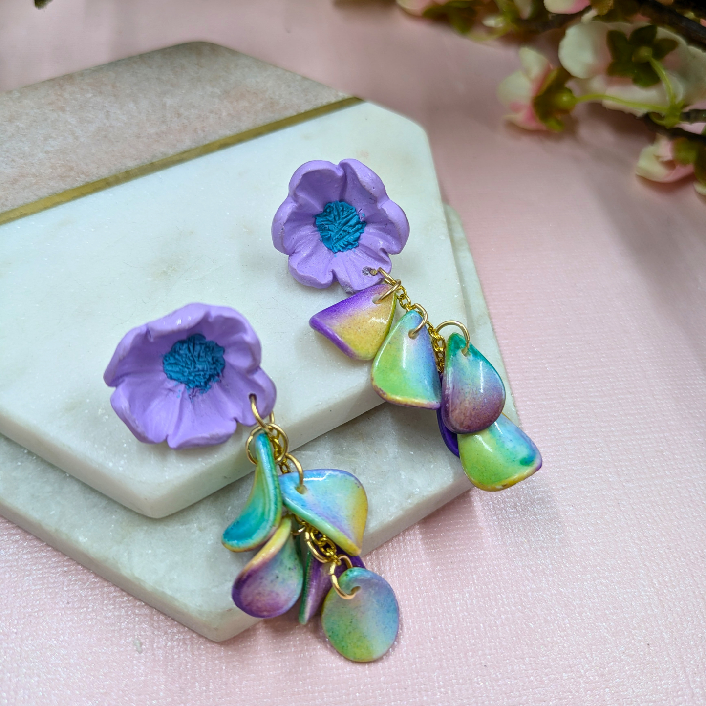 Seraphina Purple Flower Earrings | Recycled Petal Beads | Silver Plated Dangle