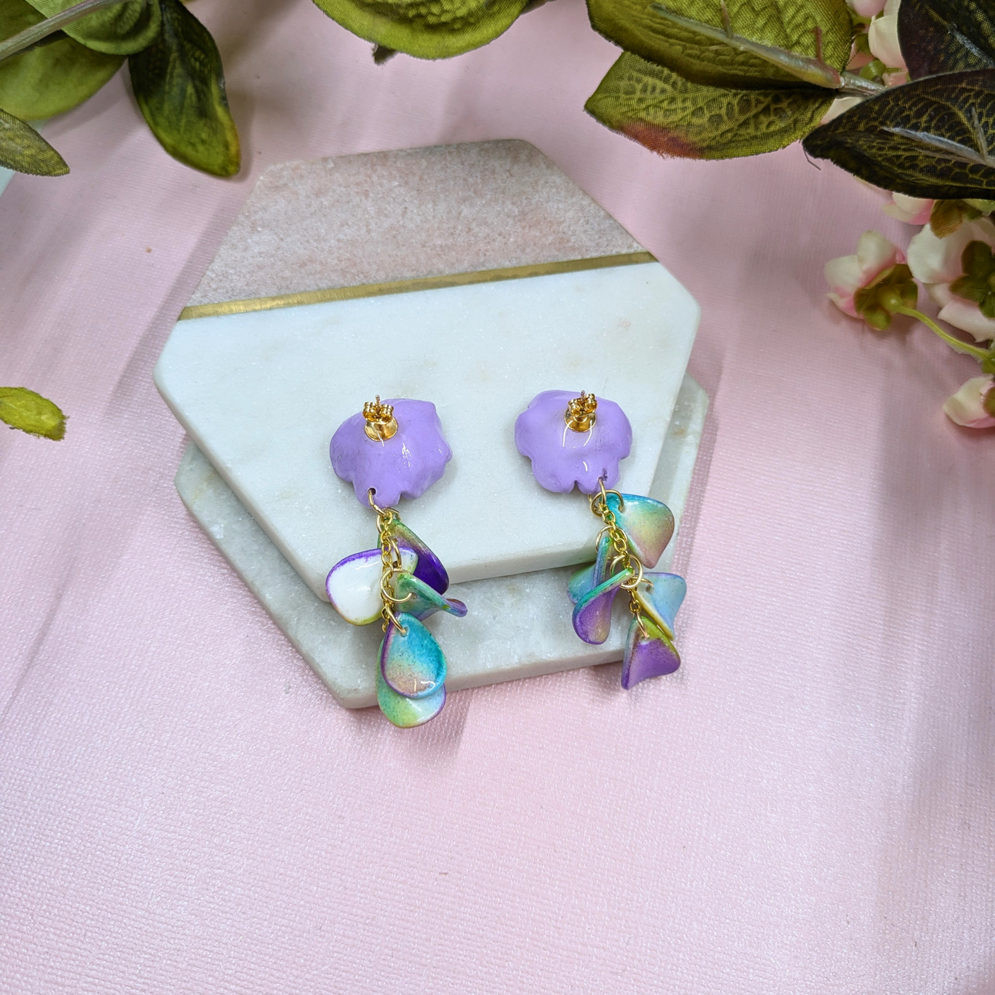 Seraphina Purple Flower Earrings | Recycled Petal Beads | Silver Plated Dangle