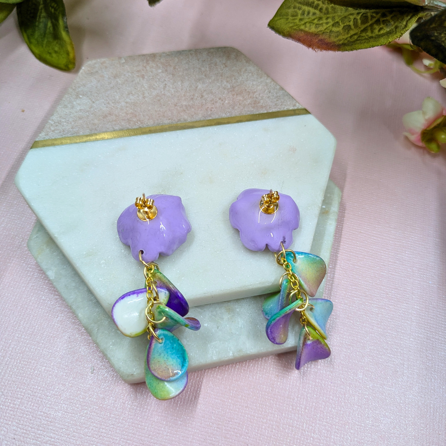 Seraphina Purple Flower Earrings | Recycled Petal Beads | Silver Plated Dangle