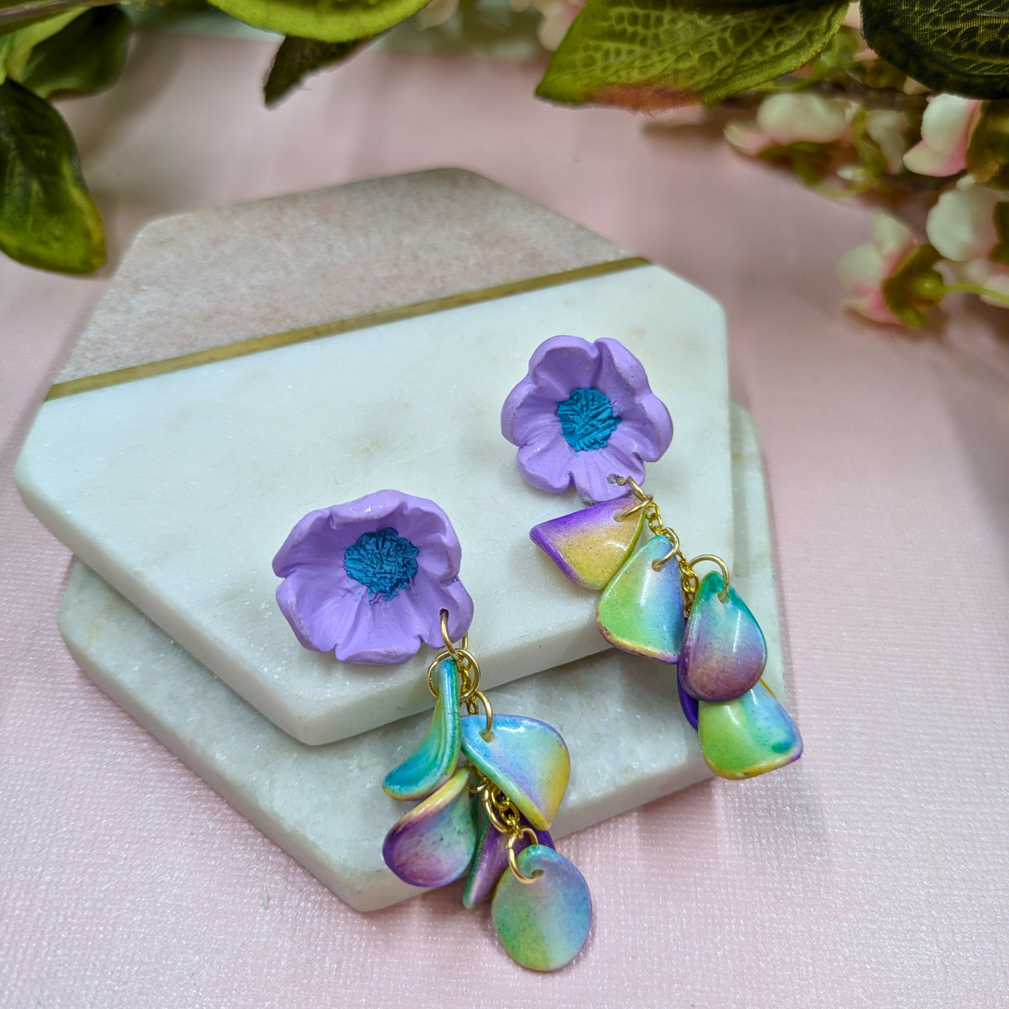 Seraphina Purple Flower Earrings | Recycled Petal Beads | Silver Plated Dangle