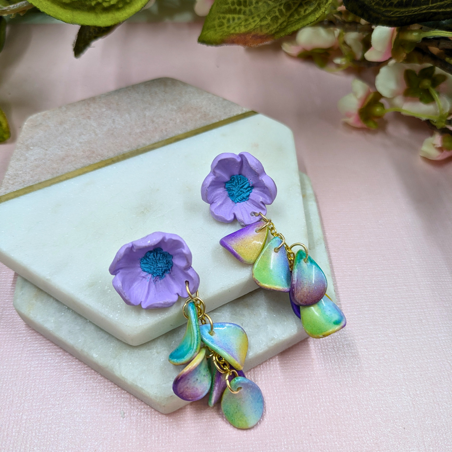 Seraphina Purple Flower Earrings | Recycled Petal Beads | Silver Plated Dangle