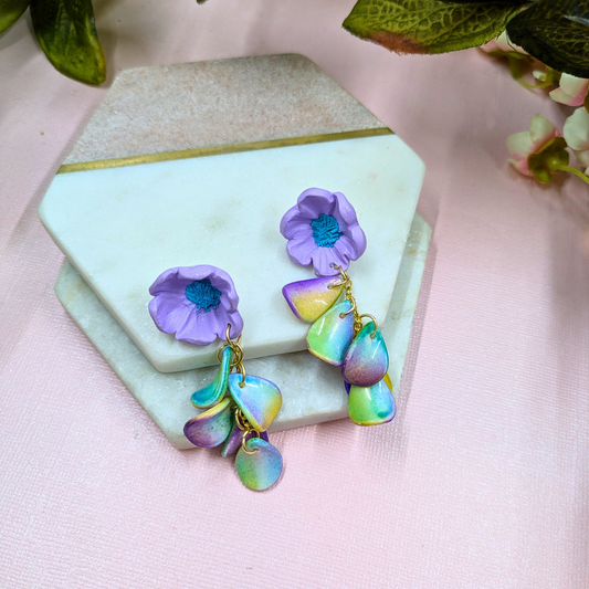 Seraphina Purple Flower Earrings | Recycled Petal Beads | Silver Plated Dangle