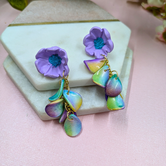 Seraphina Purple Flower Earrings | Recycled Petal Beads | Silver Plated Dangle