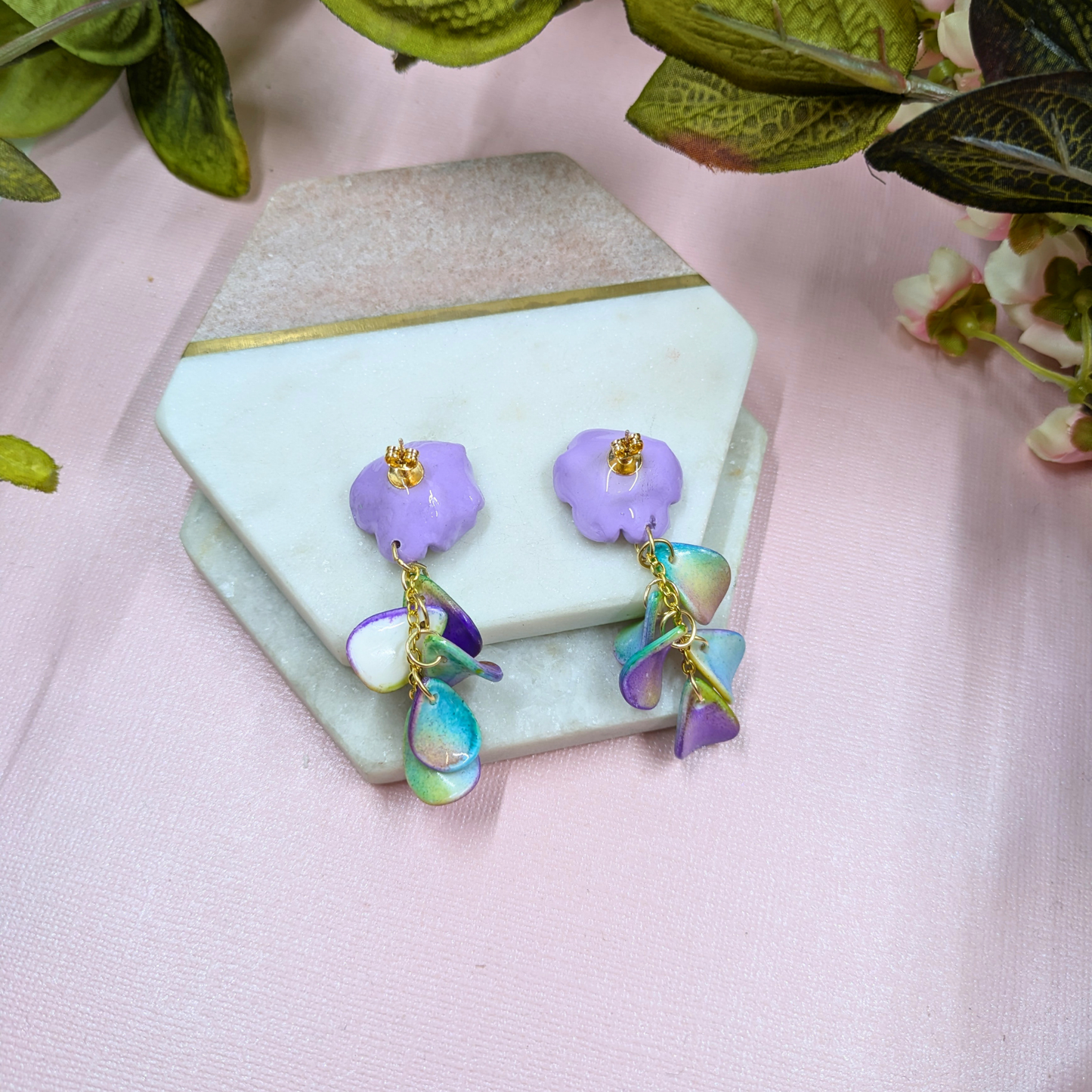 Seraphina Purple Flower Earrings | Recycled Petal Beads | Silver Plated Dangle