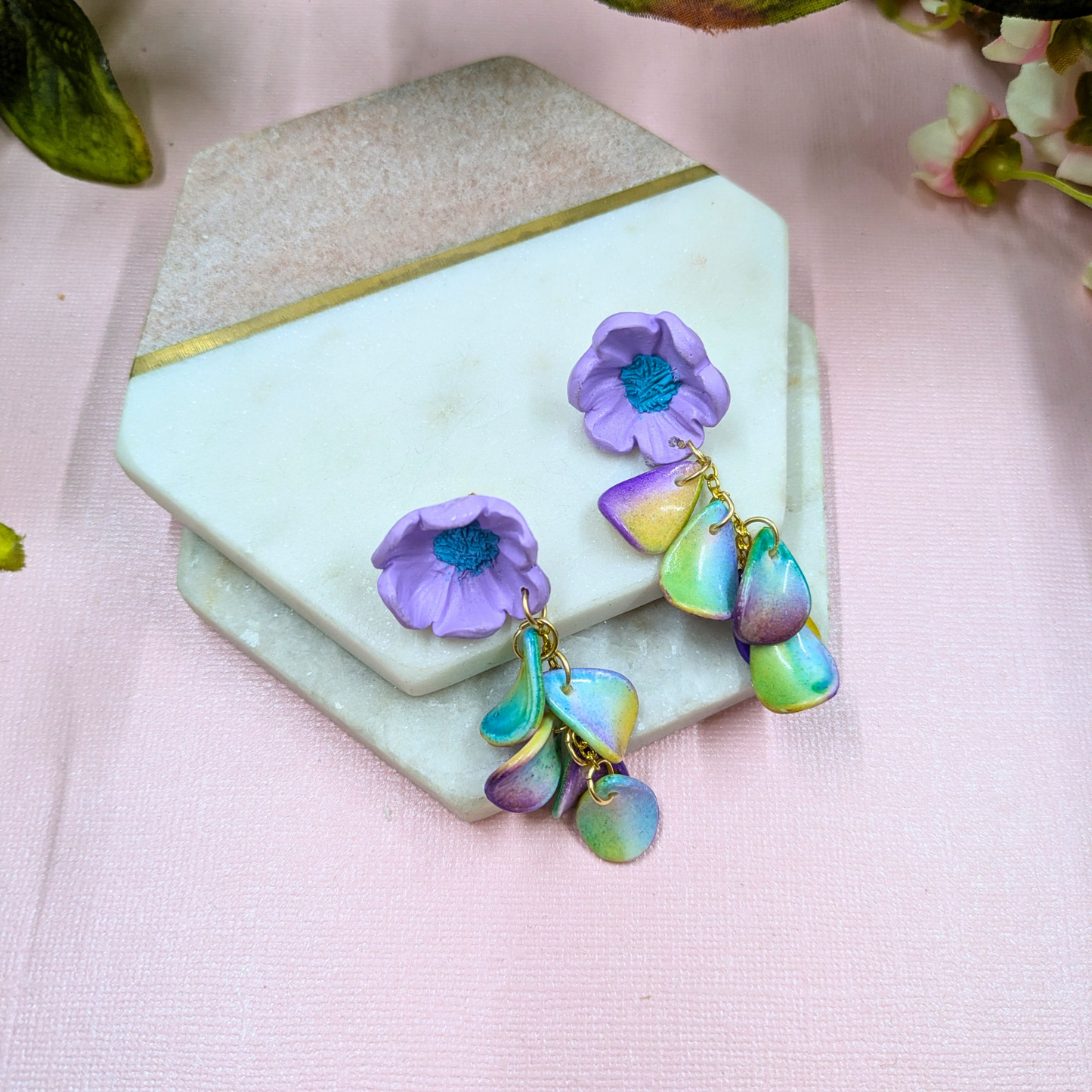 Seraphina Purple Flower Earrings | Recycled Petal Beads | Silver Plated Dangle