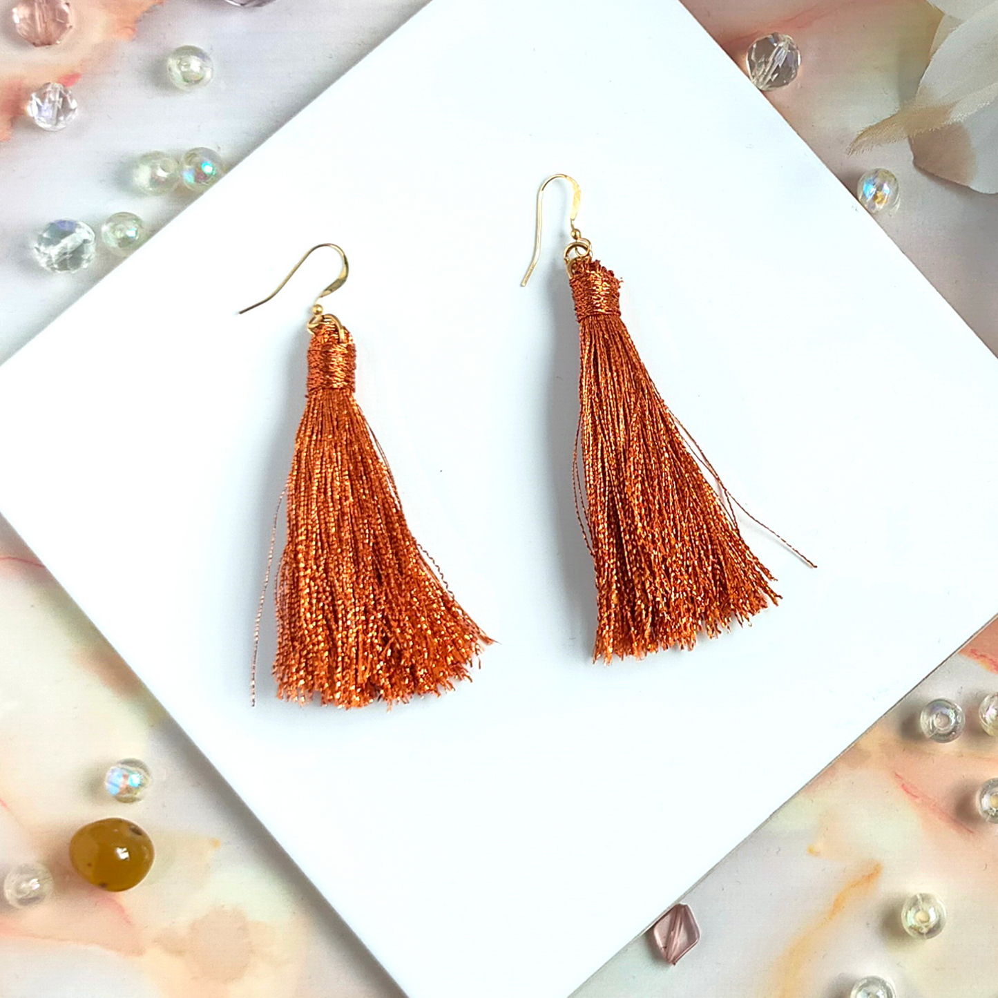 "Saffron" 14K Gold Filled Copper Metallic Tassel Earrings