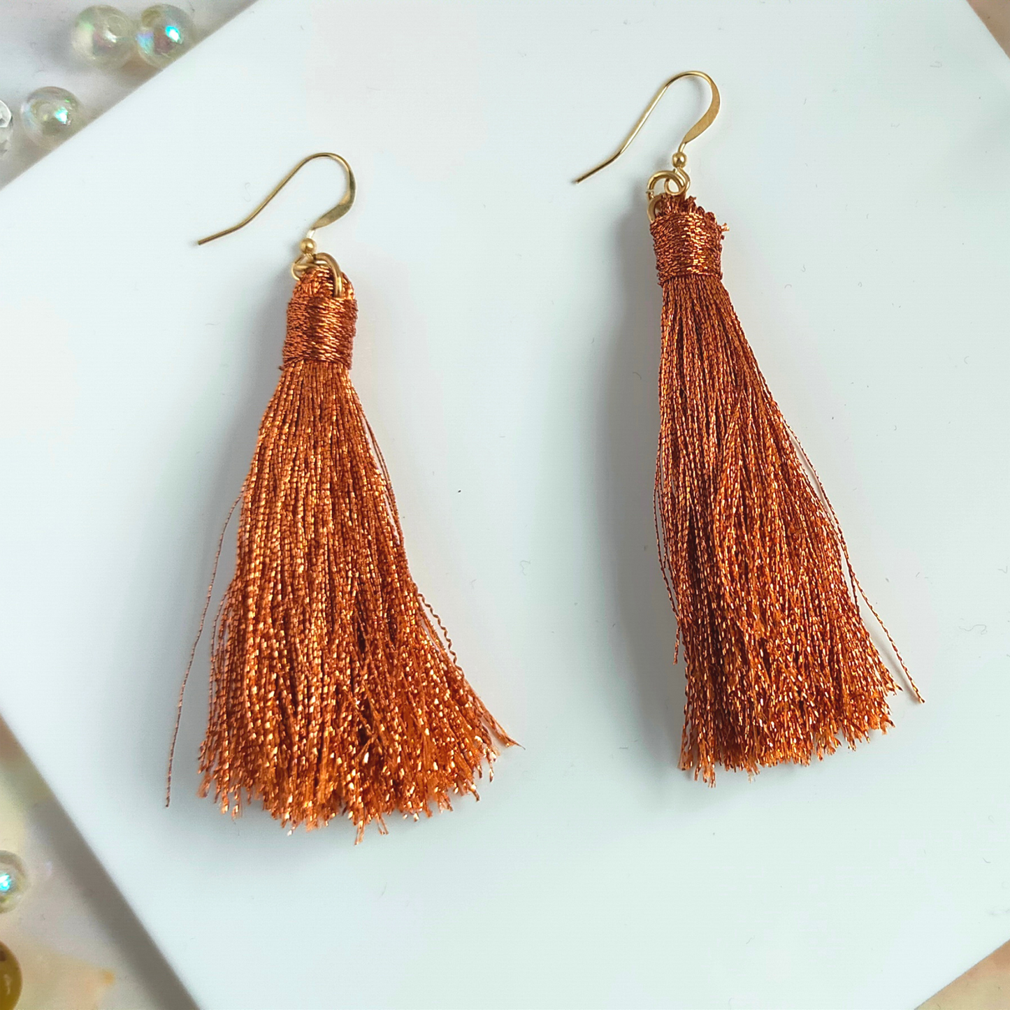 "Saffron" 14K Gold Filled Copper Metallic Tassel Earrings