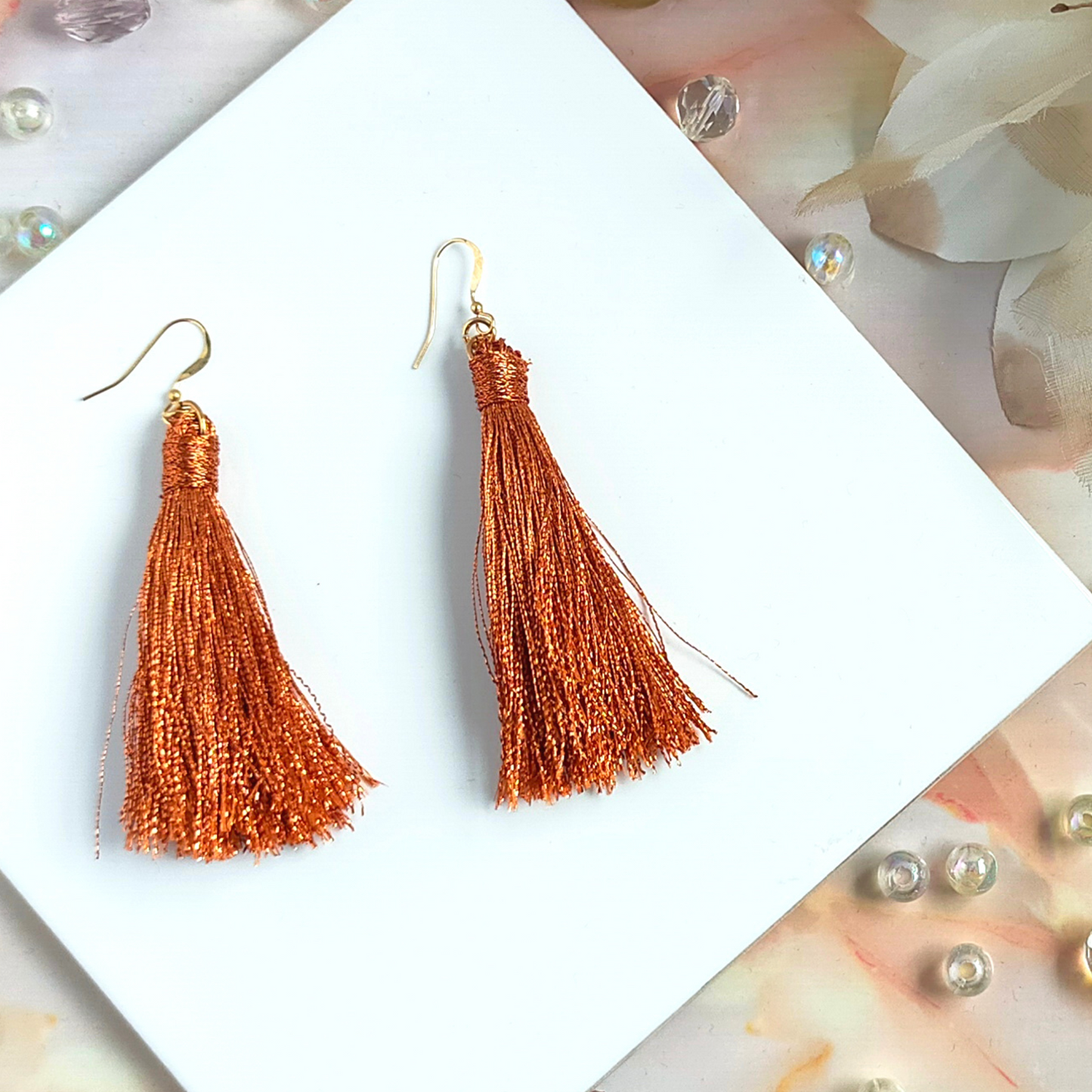 "Saffron" 14K Gold Filled Copper Metallic Tassel Earrings