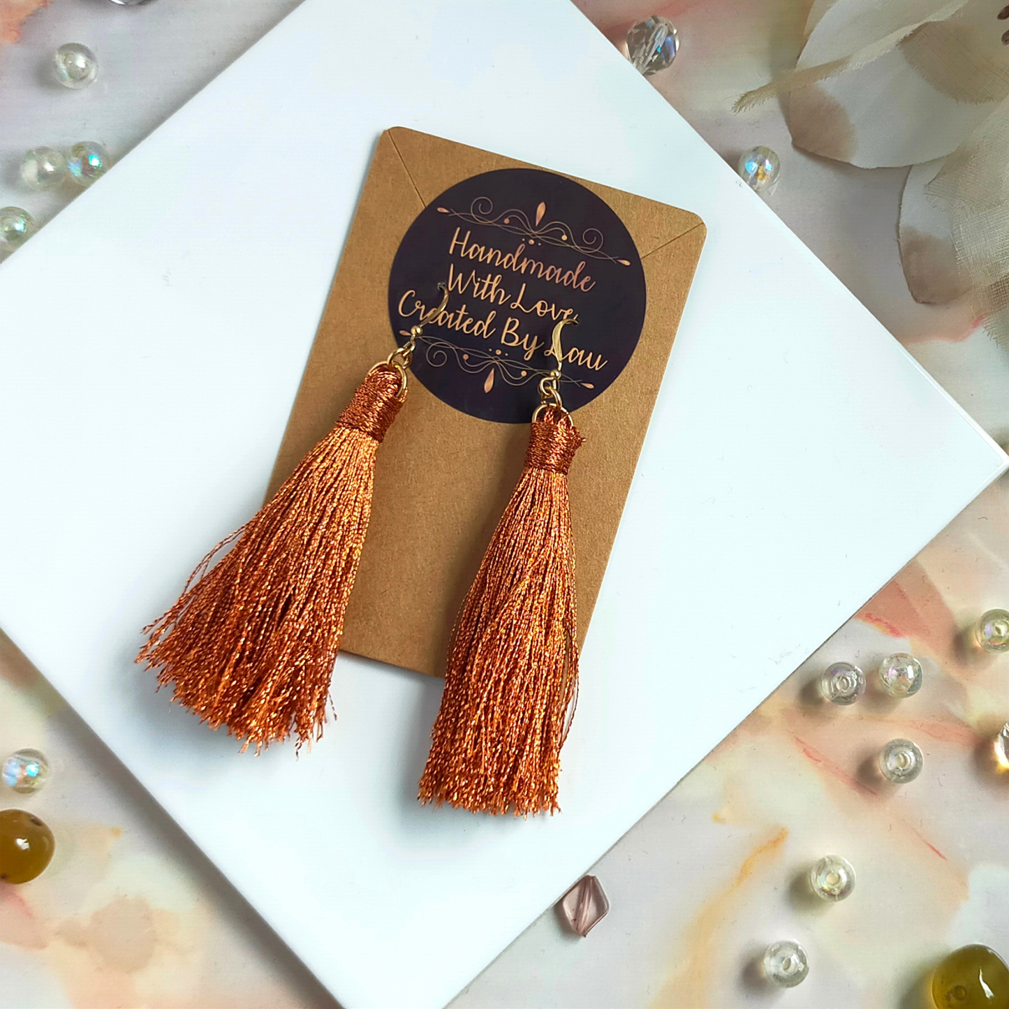 "Saffron" 14K Gold Filled Copper Metallic Tassel Earrings