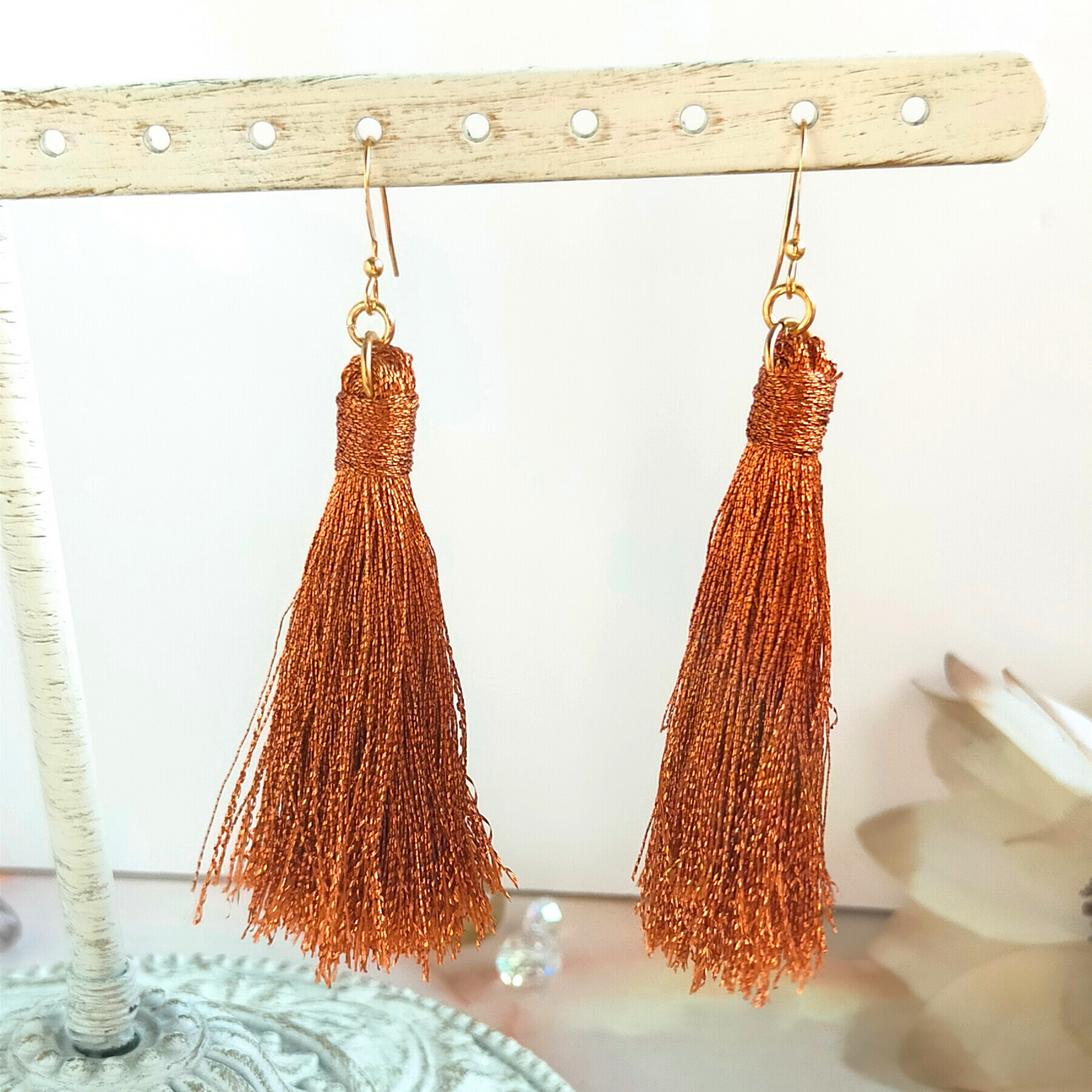 "Saffron" 14K Gold Filled Copper Metallic Tassel Earrings