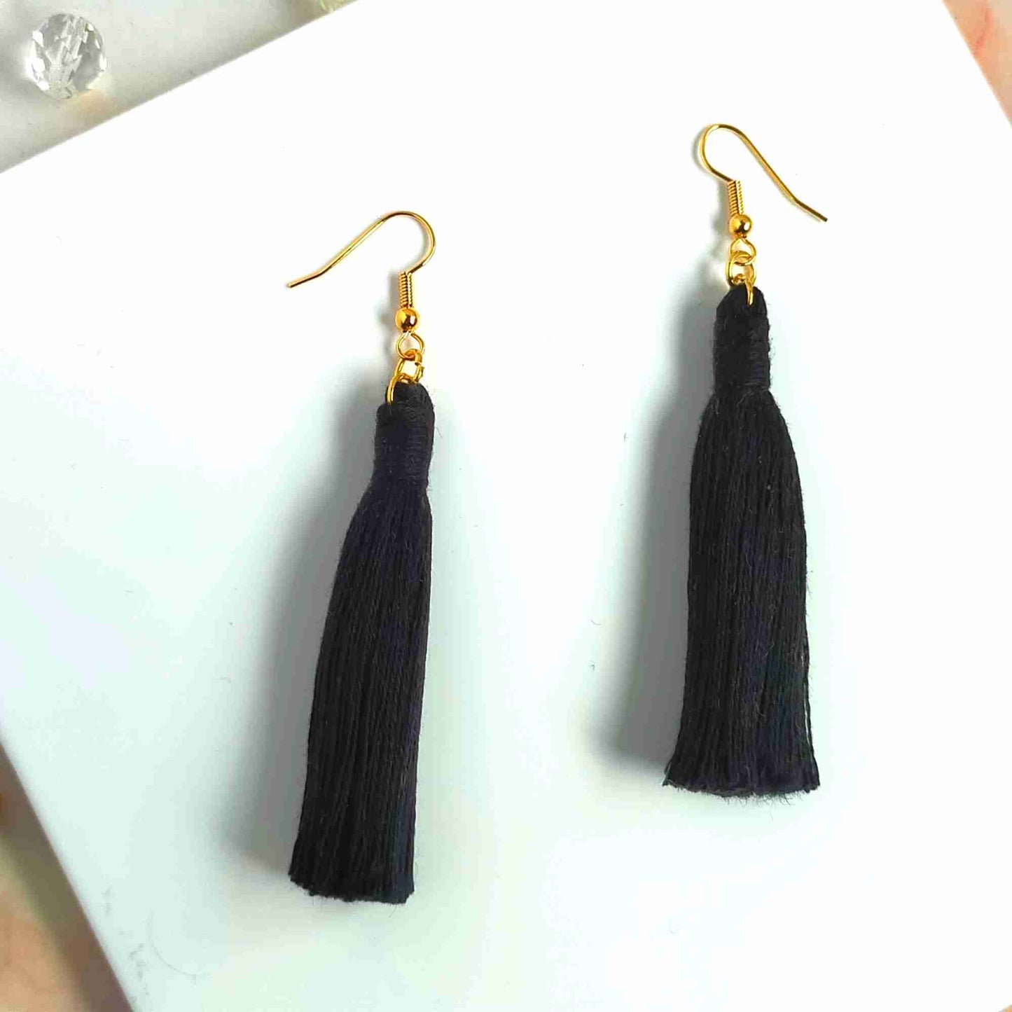 "Lia" Black Gold Plated Macrame Tassel Earrings