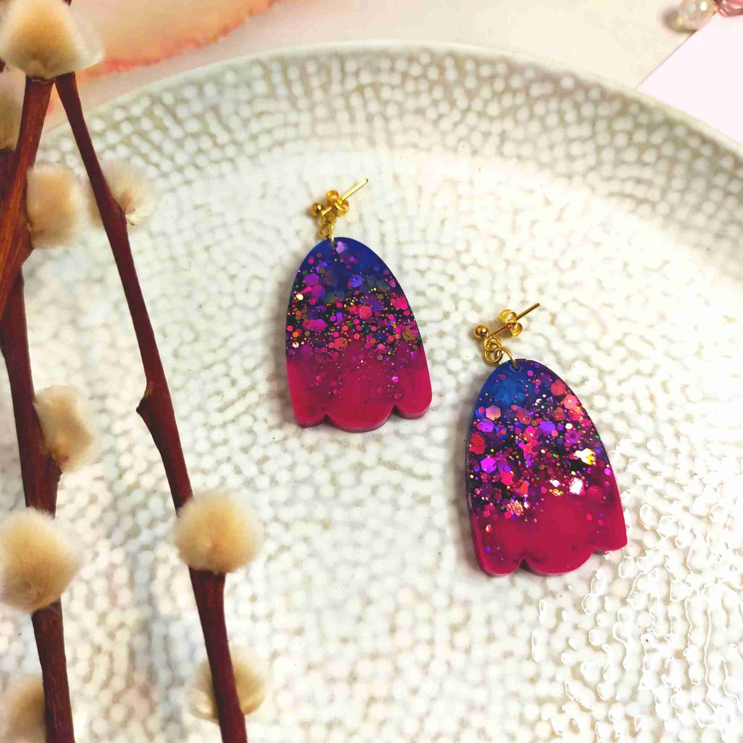 "Esme" Oval Wave Pink & Blue Resin Dangle Earrings