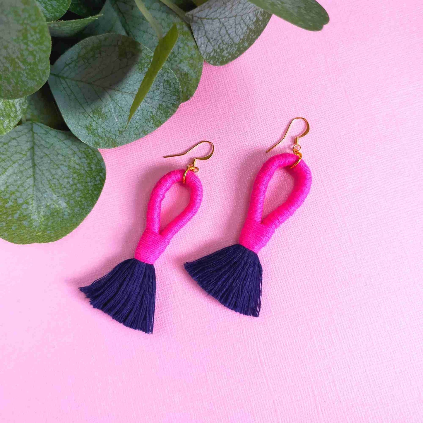 "Juliet" Bold Pink & Navy Loop Tassel Earrings
