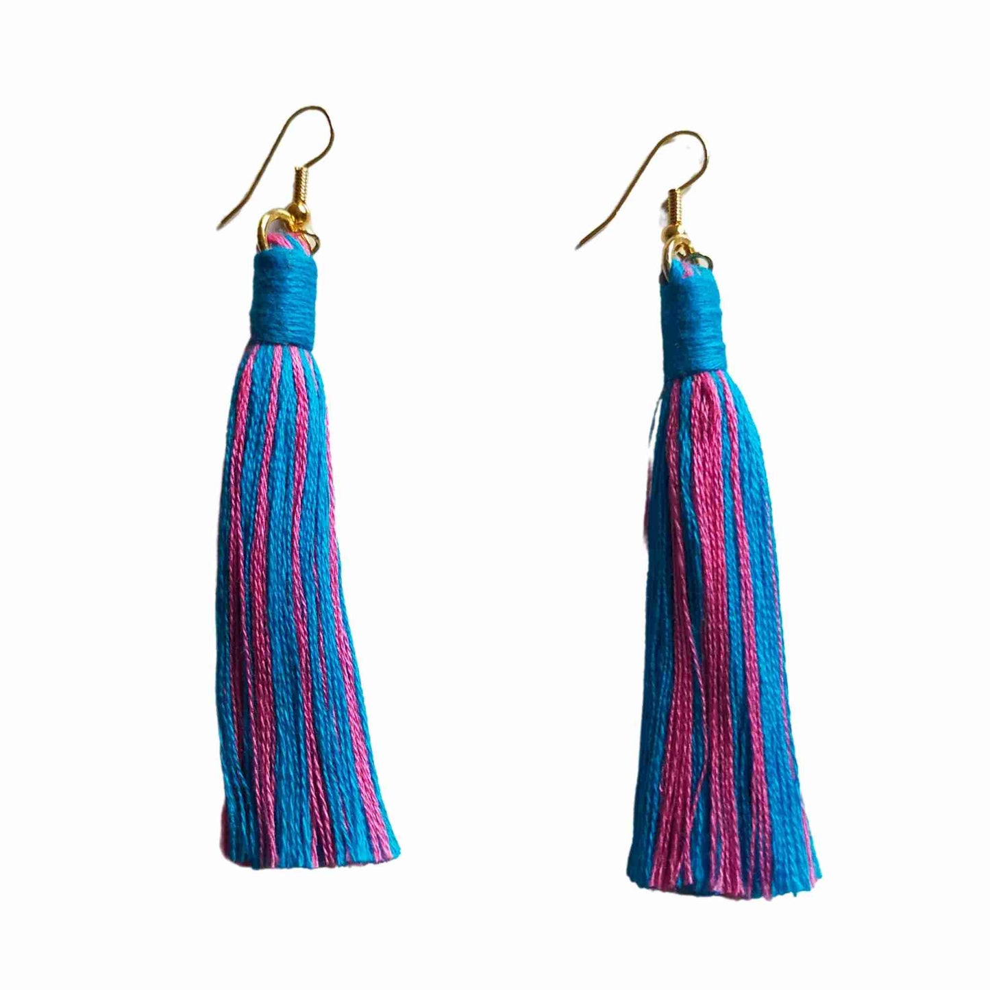 "Aurora Maxi" Turquoise Pink Boho Long Length Tassel Earrings