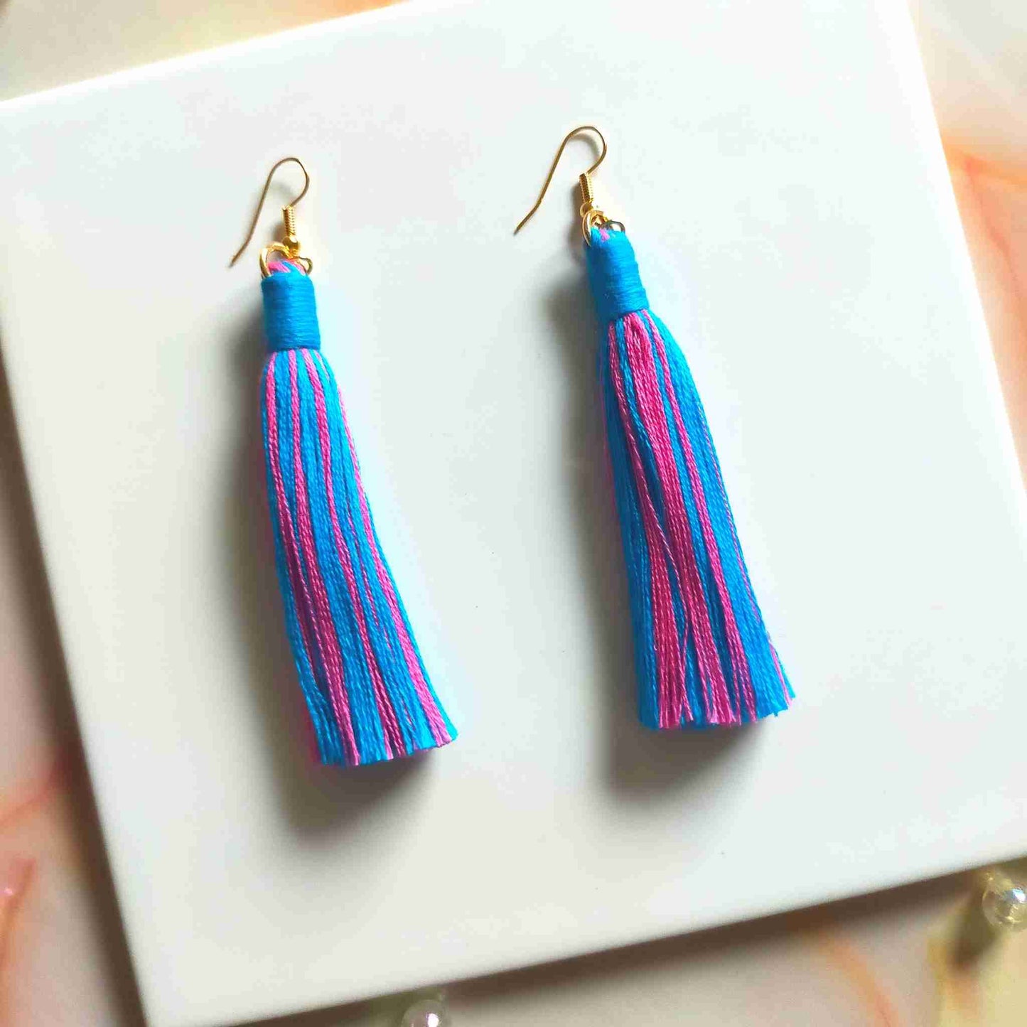 "Aurora Maxi" Turquoise Pink Boho Long Length Tassel Earrings