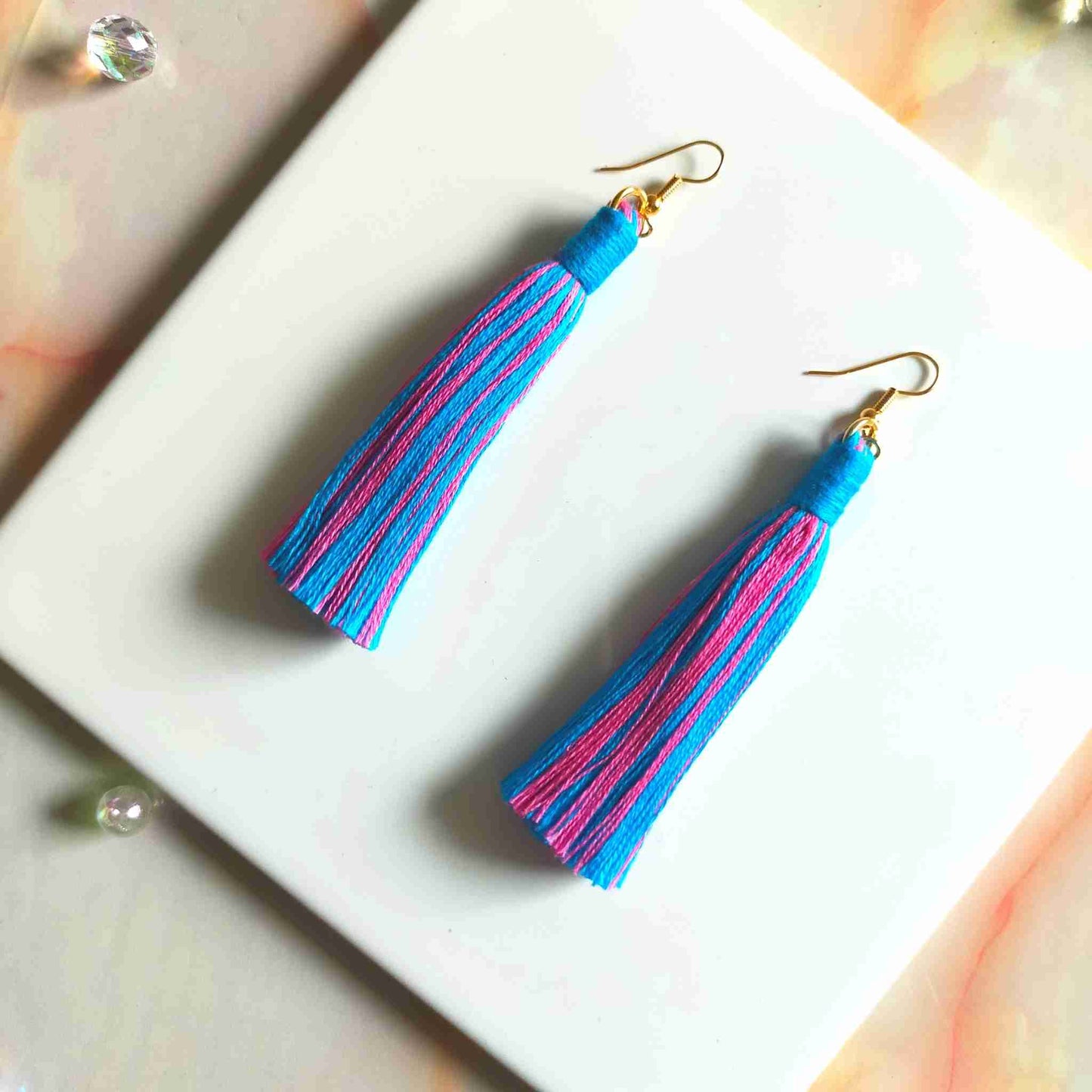 "Aurora Maxi" Turquoise Pink Boho Long Length Tassel Earrings