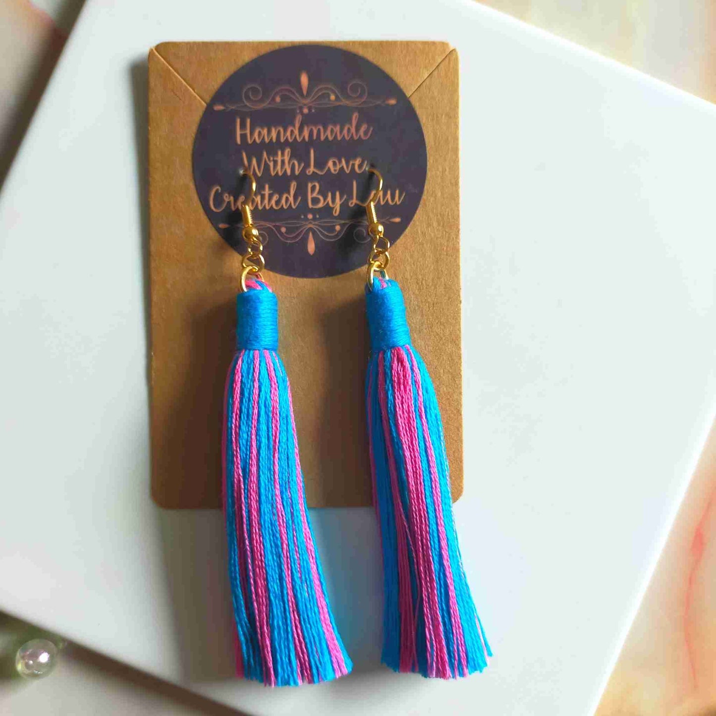 "Aurora Maxi" Turquoise Pink Boho Long Length Tassel Earrings