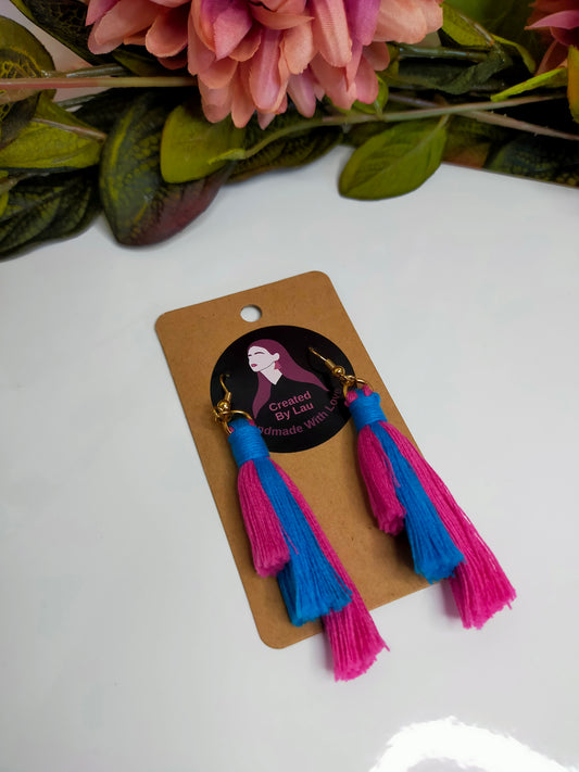 "Sophia" Turquoise & Pink 3 Tiered Tassel Earrings Gold Plated