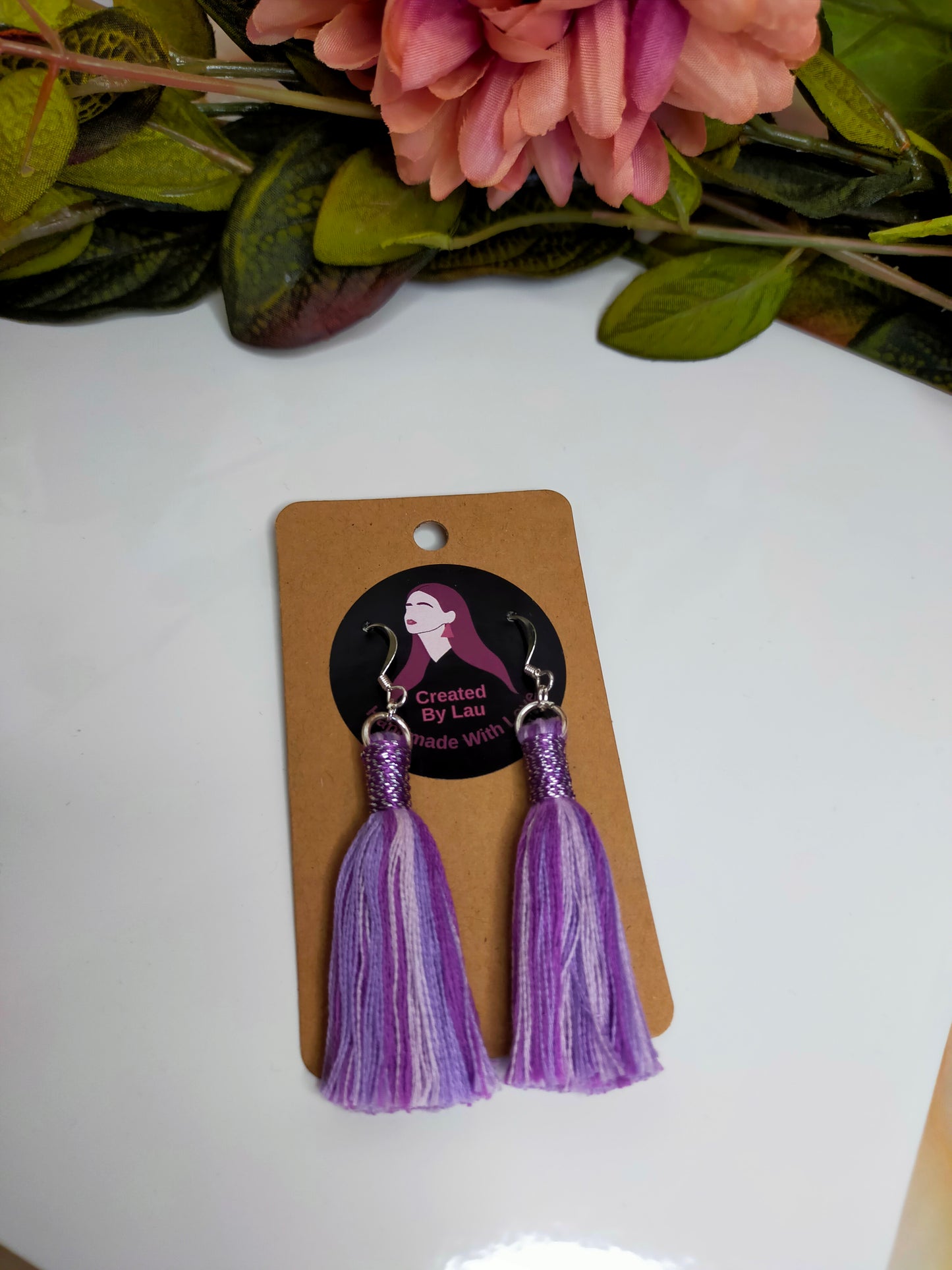 "Kaylee Mini" Purple Tassel Earrings with Metallic Wrap