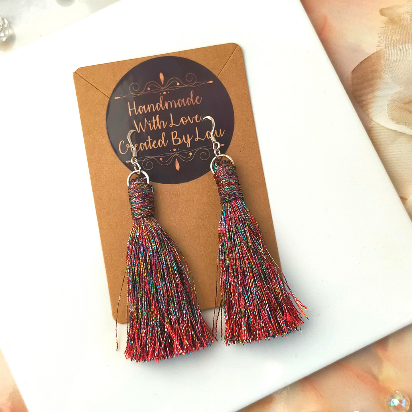 "Saffron" Sterling Silver Gemstone Colour Metallic Tassel Earrings