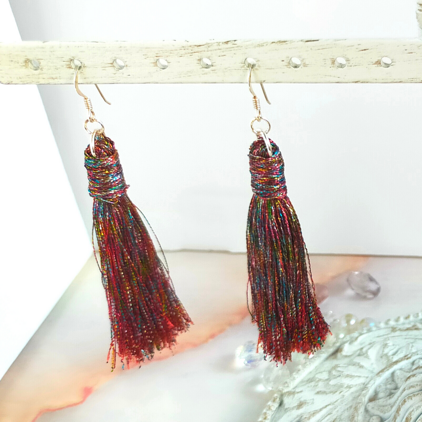 "Saffron" Sterling Silver Gemstone Colour Metallic Tassel Earrings