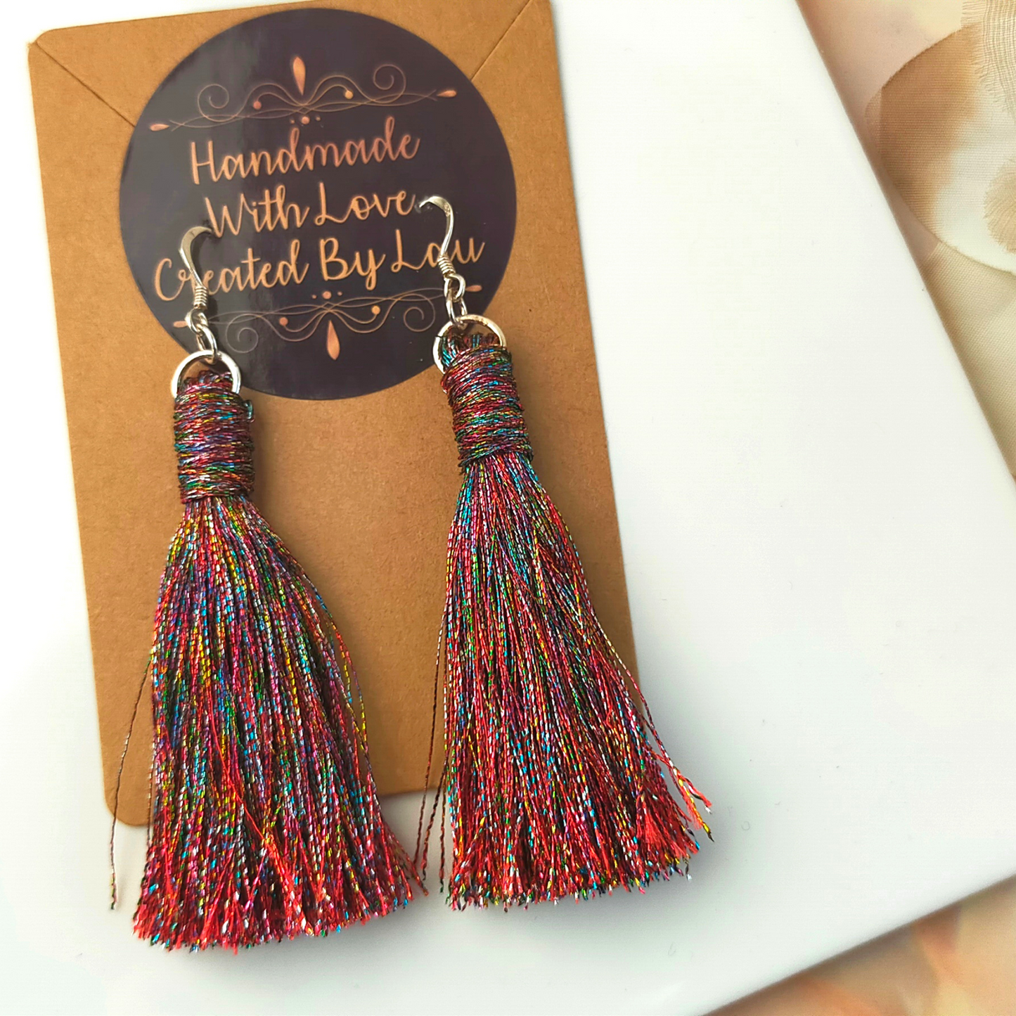 "Saffron" Sterling Silver Gemstone Colour Metallic Tassel Earrings