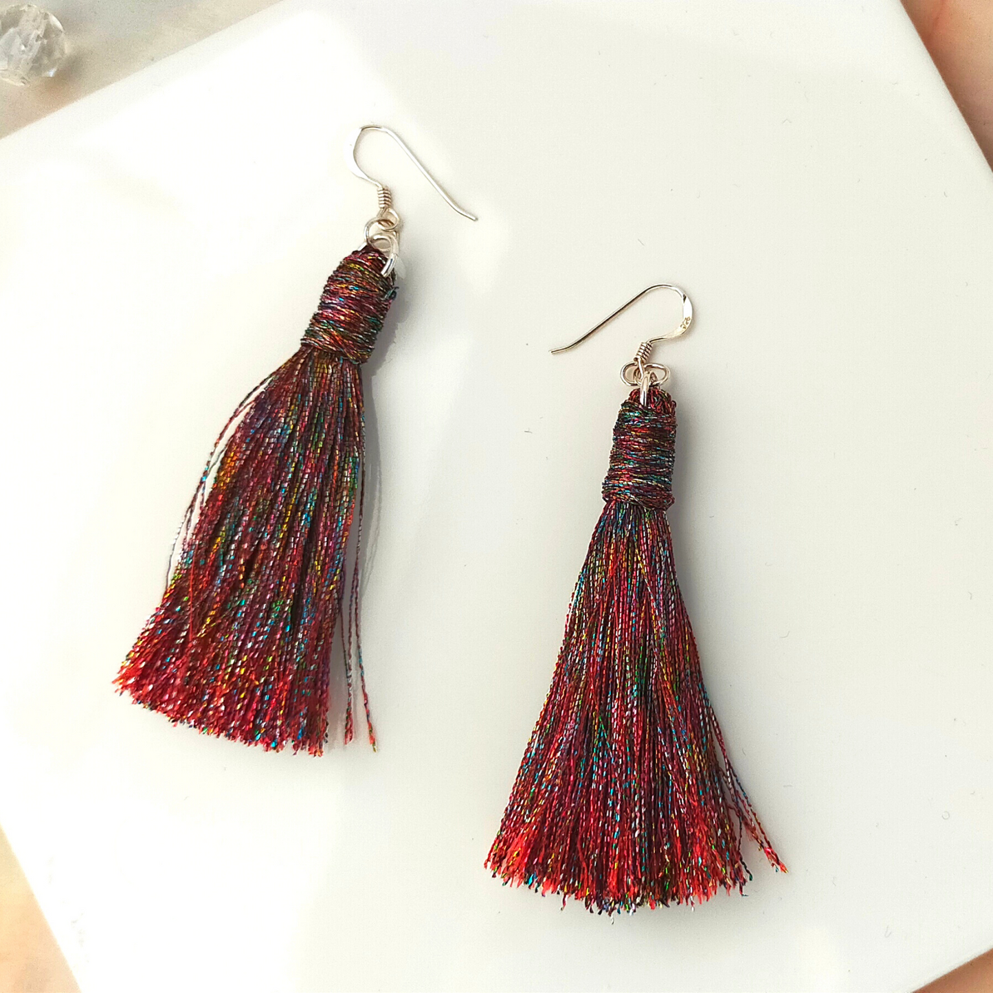 "Saffron" Sterling Silver Gemstone Colour Metallic Tassel Earrings