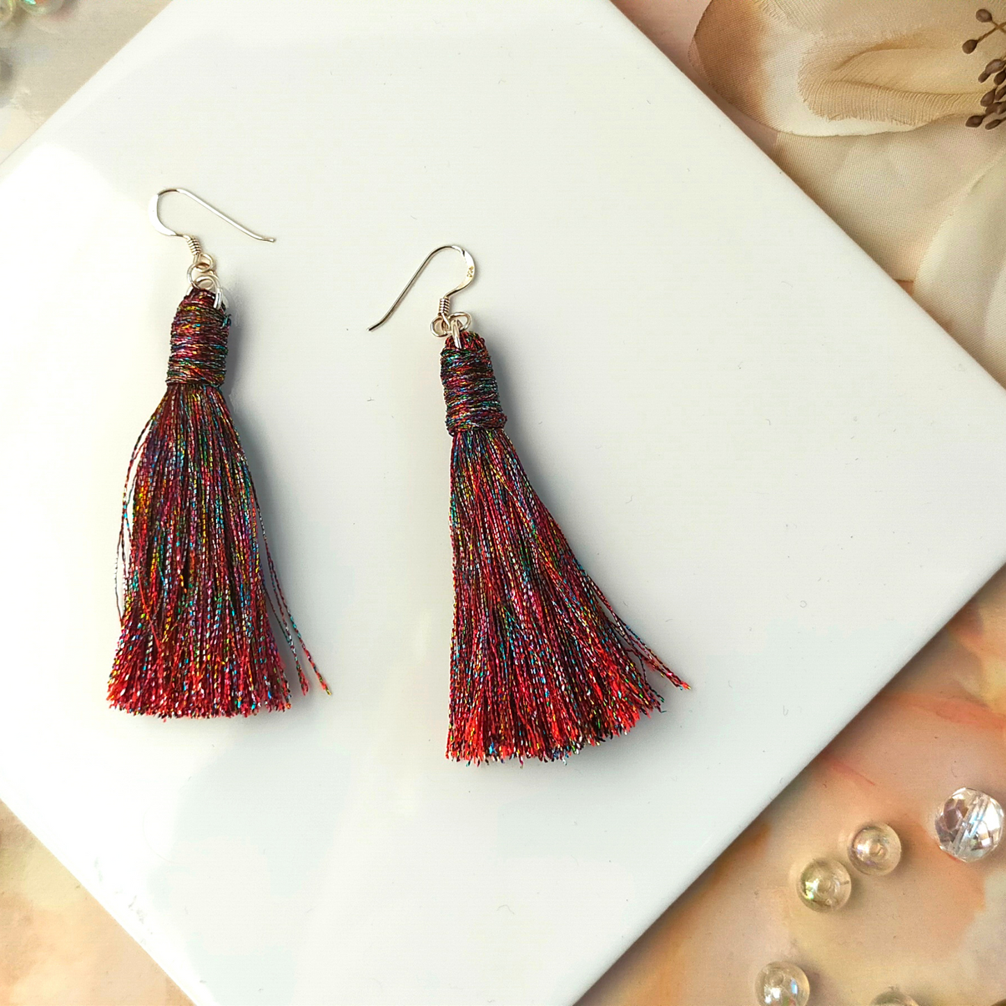 "Saffron" Sterling Silver Gemstone Colour Metallic Tassel Earrings