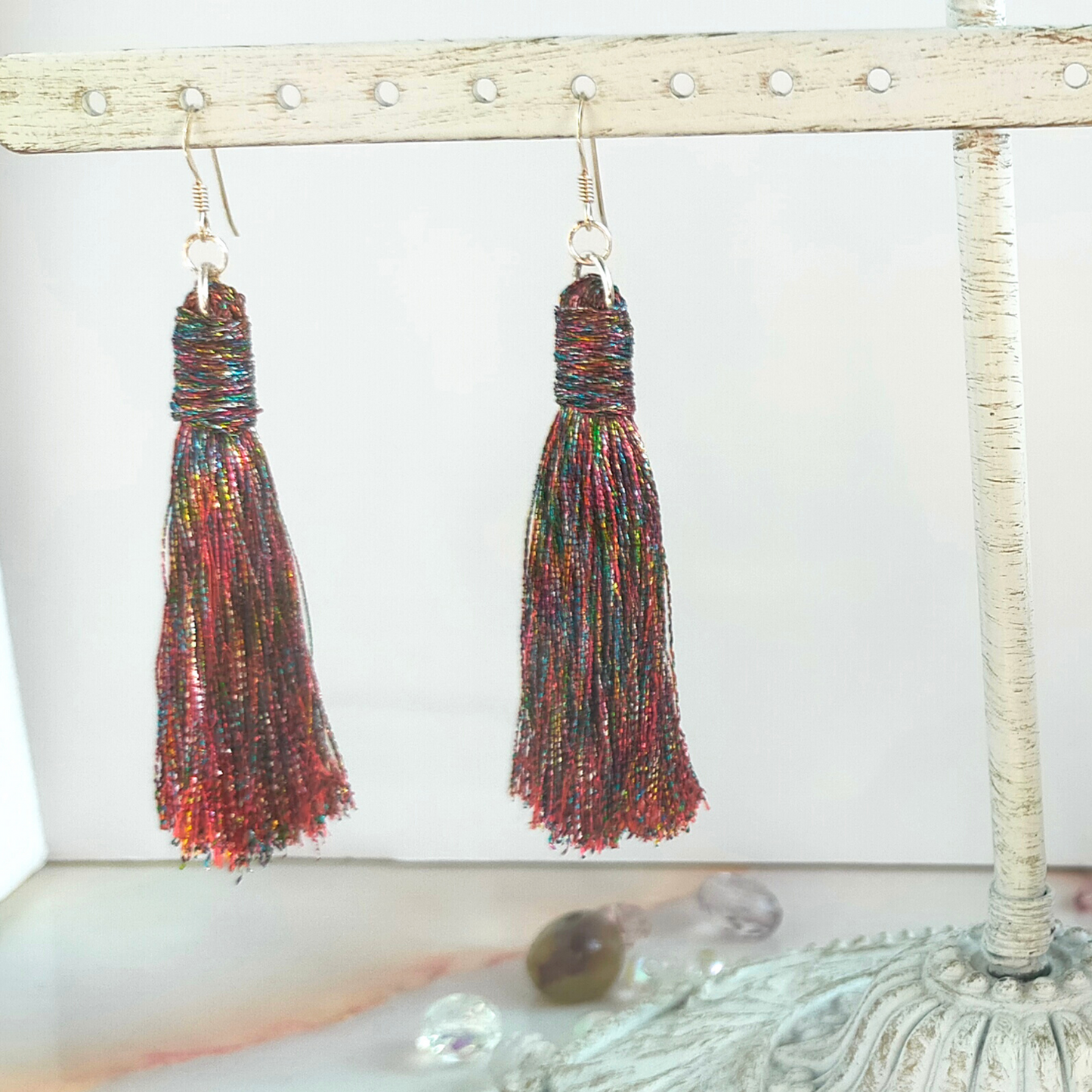 "Saffron" Sterling Silver Gemstone Colour Metallic Tassel Earrings