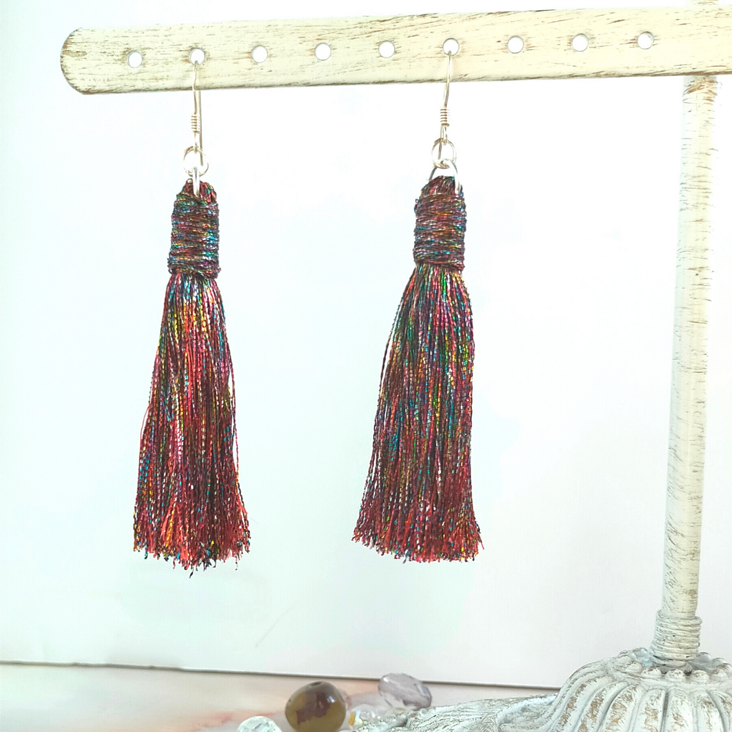 "Saffron" Sterling Silver Gemstone Colour Metallic Tassel Earrings