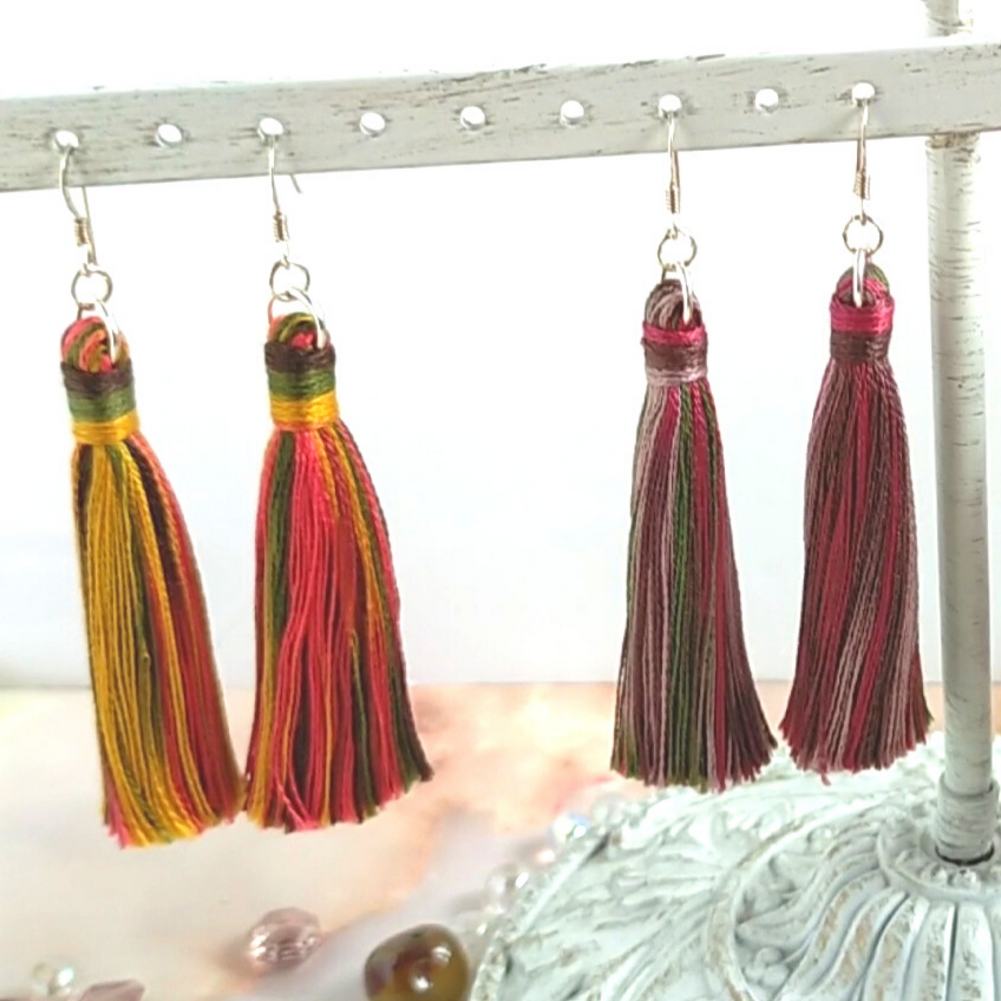 "Cora" Sterling Silver Bright Coloured Tassel Earrings