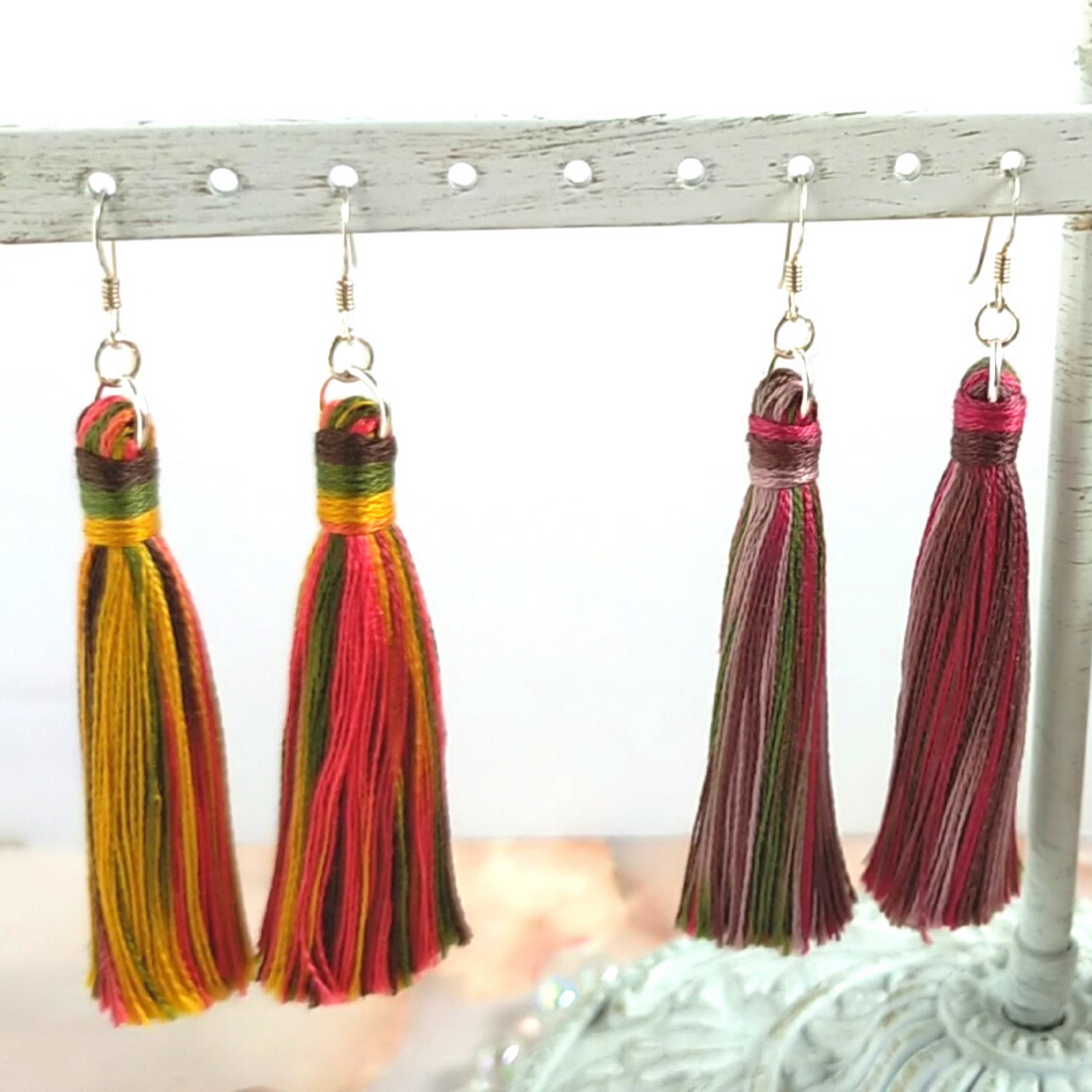 "Cora" Sterling Silver Bright Coloured Tassel Earrings